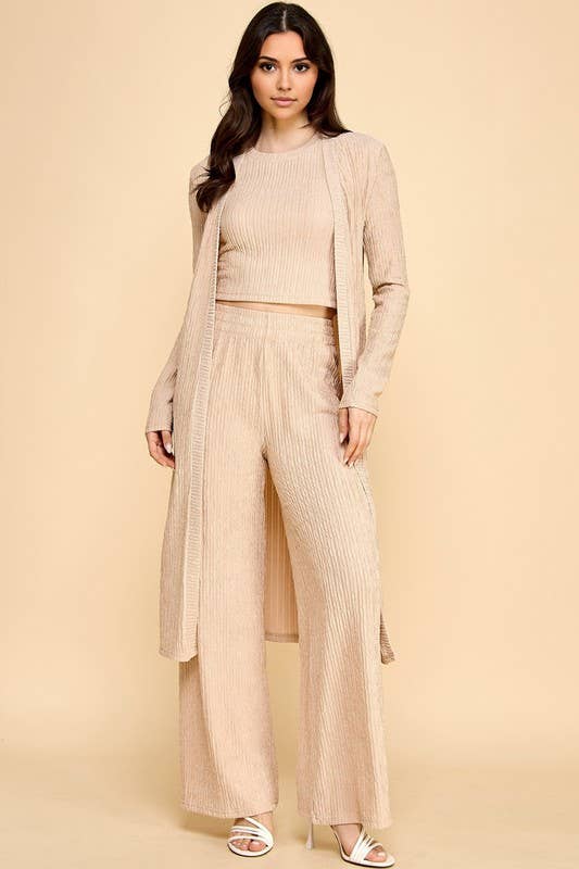 MIO WHOLESALE - Wholesale Top & Pant Set (NOT Loungewear) - Women's - HK3PCS-SET CRINKLE CARDIGAN 3-PIECE SET1