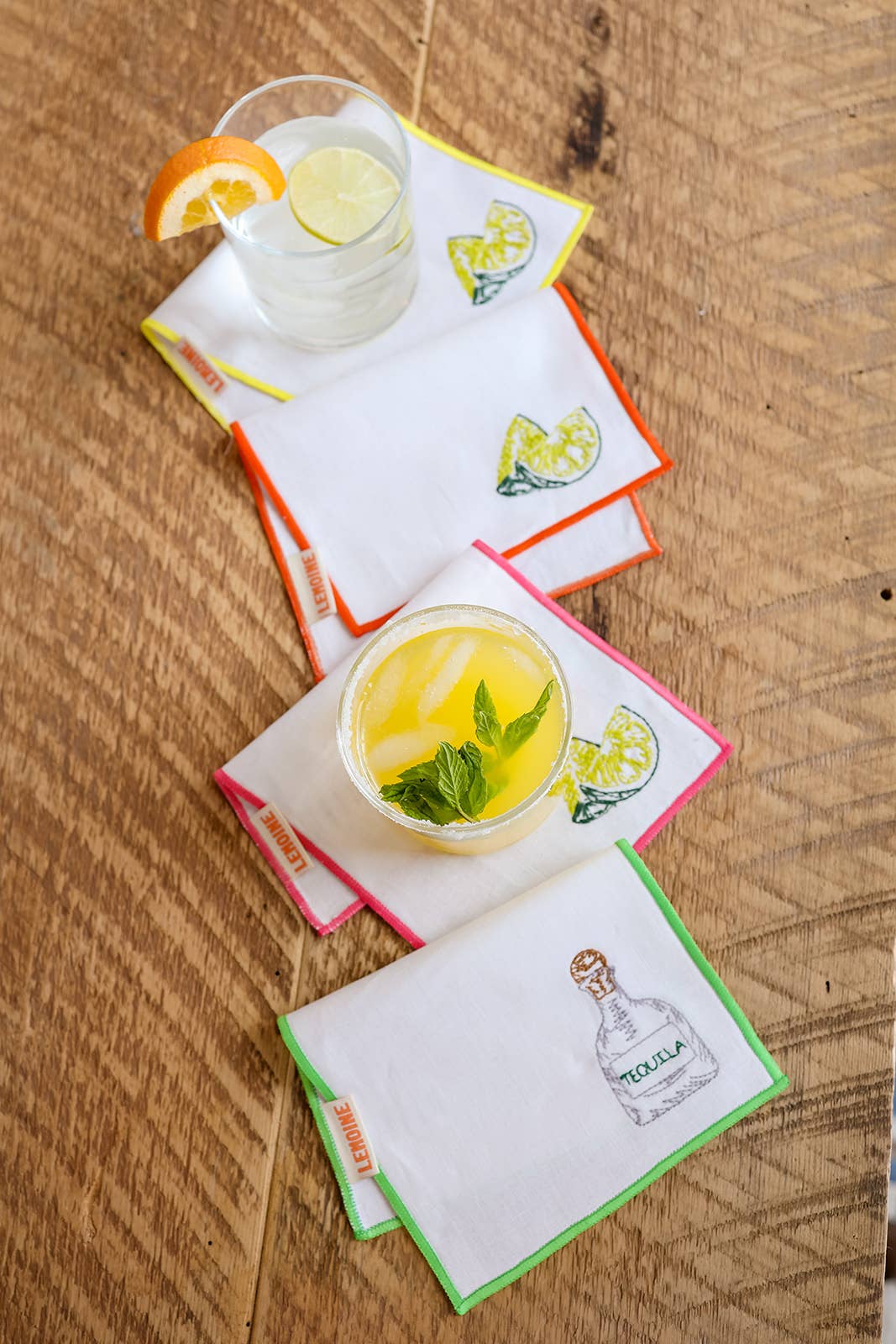 Lemoine - Vente Serviettes de table en tissu - Serviettes cocktail brodées Tequila et Citrons verts, lot de 41