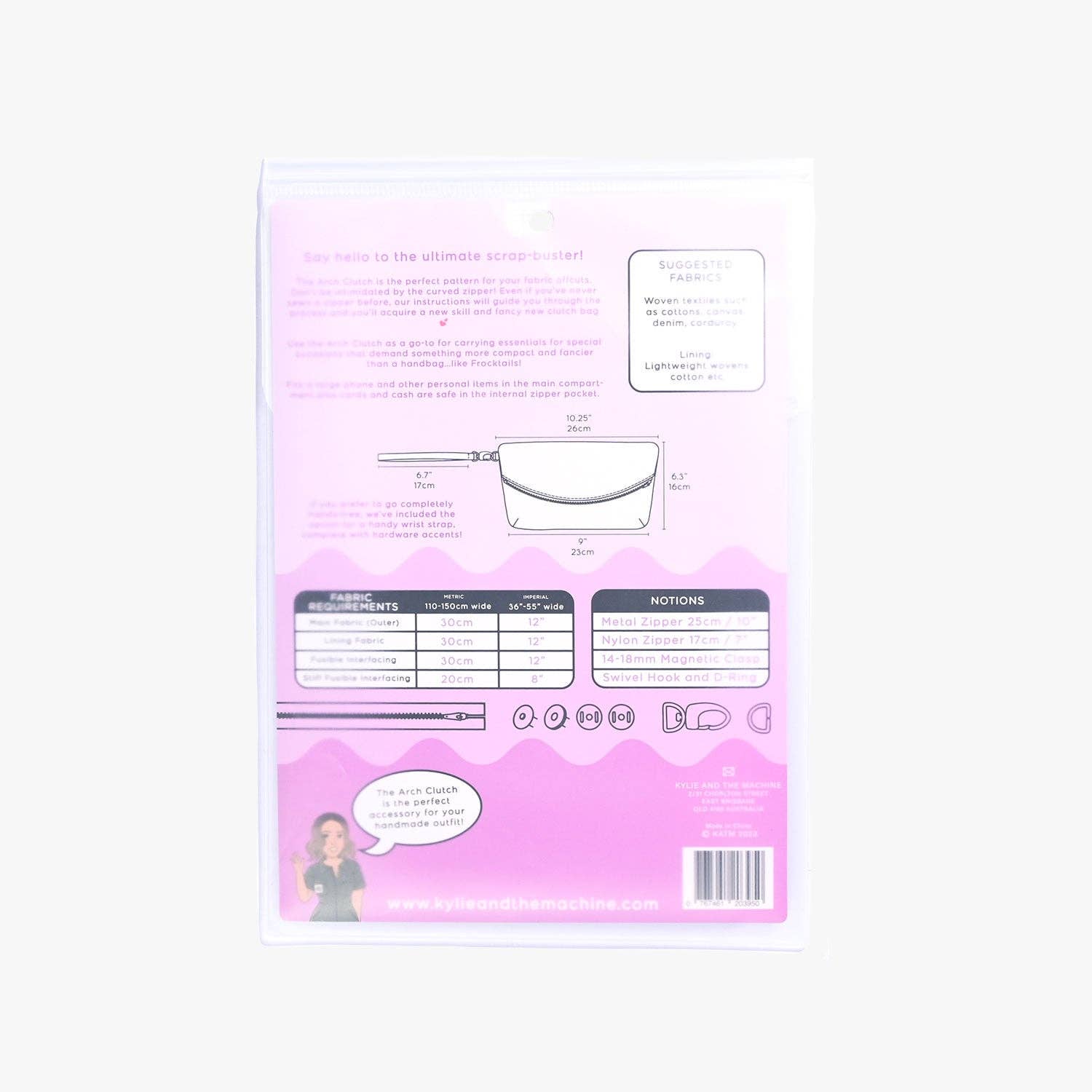 Kylie and The Machine - Wholesale Craft Sewing Kit - Arch Clutch Printed Paper Pattern | Sewing Pattern by KATM5