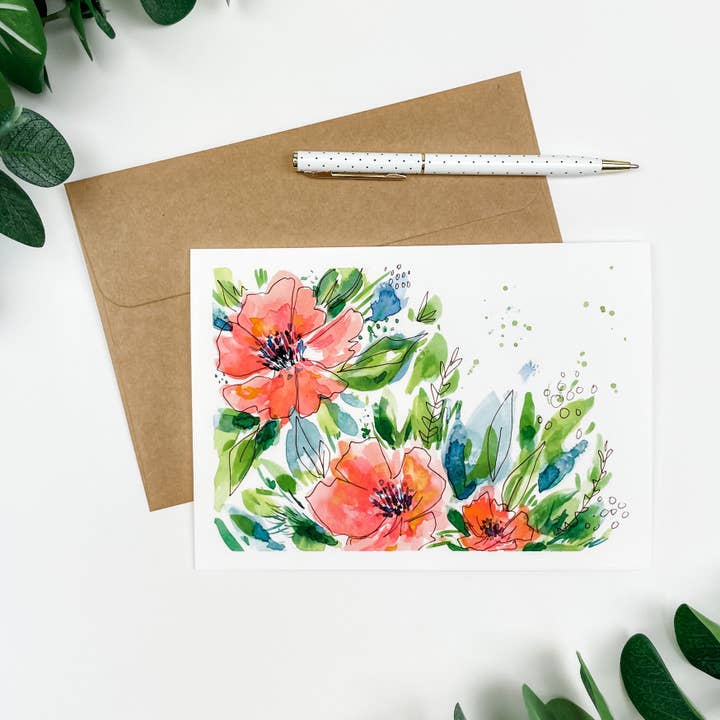 "Coral Blooms" Greeting Card 5x7" for wholesale by Shelly Cluff Art