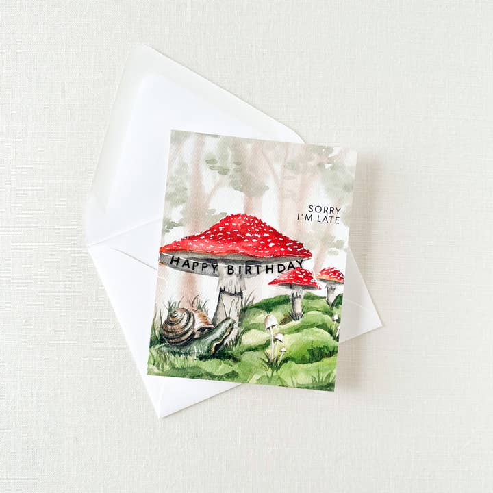 Paper Betty - Wholesale Birthday Card - Happy Birthday Belated Mushroom Greeting Card