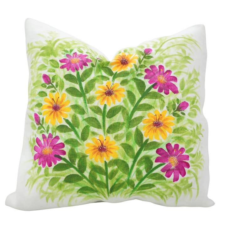 Colorful Hand-Paint Pure White Linen Pillow Cover - Bagicha for wholesale by Fabdivine