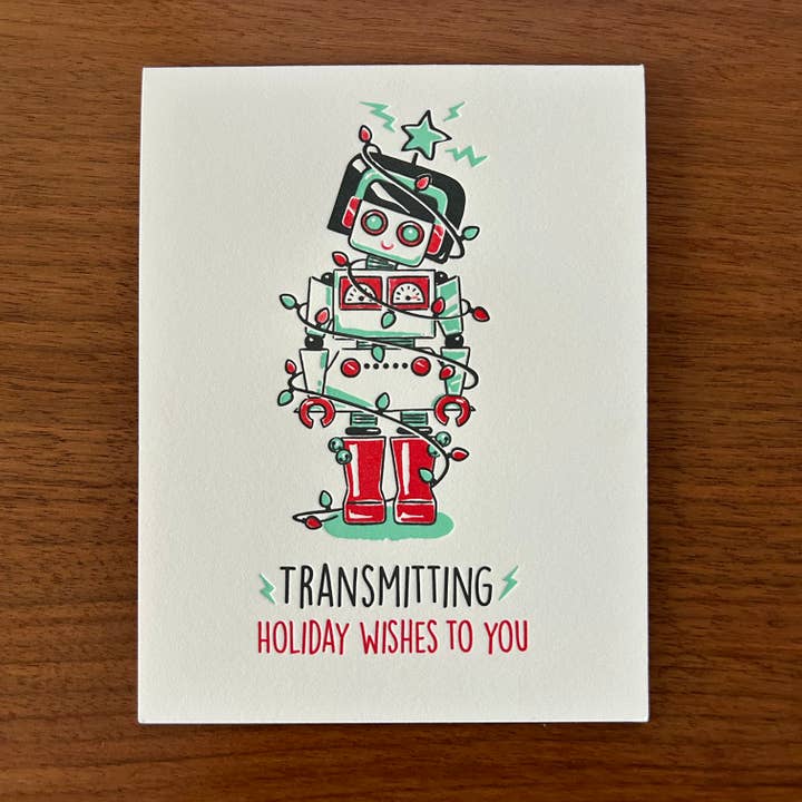 Robot Christmas Holiday Greeting Card for wholesale by Ming Ong