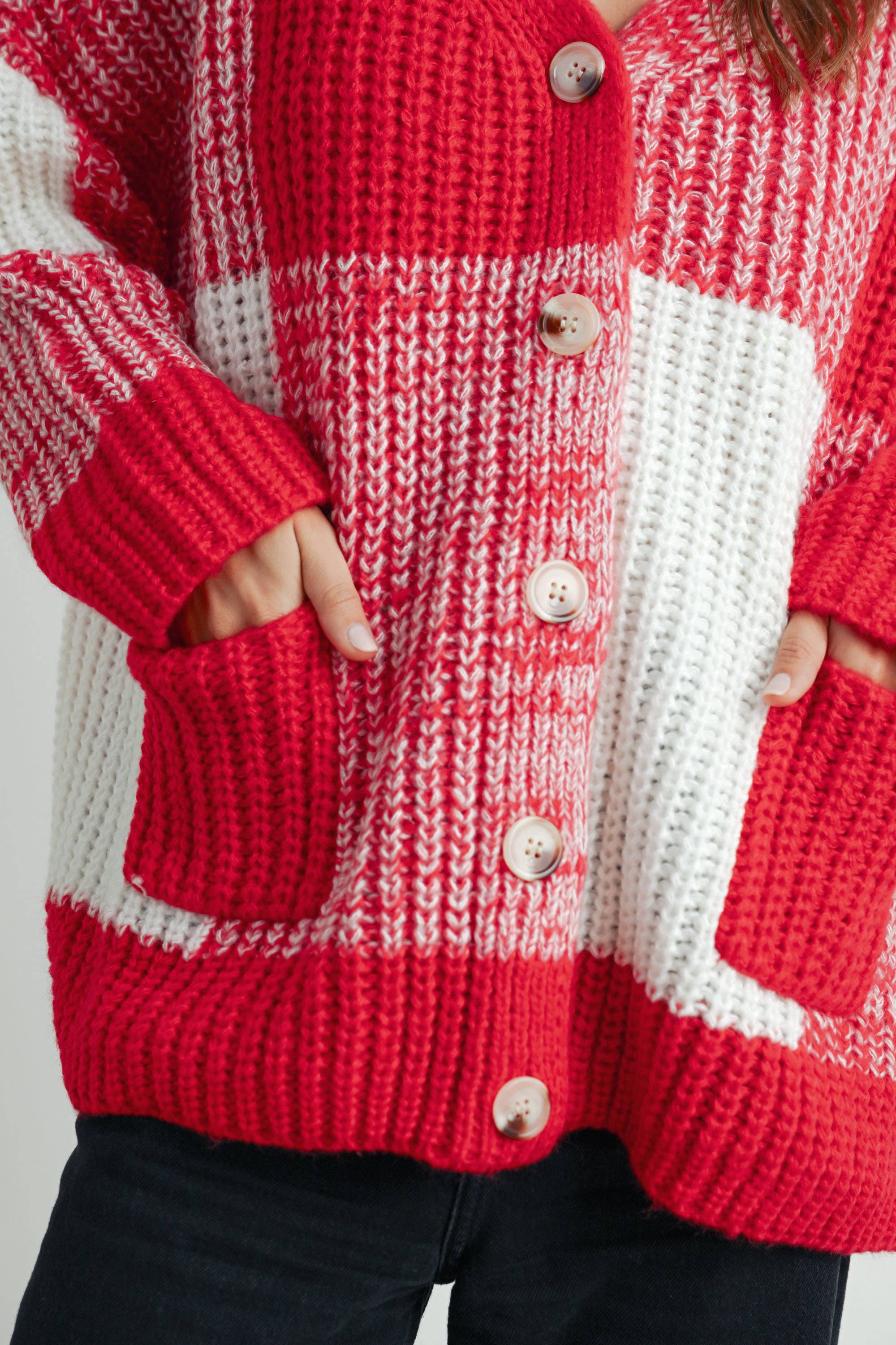 BUTTERMELON - Vendita all'ingrosso Cardigan - Donna - Cardigan oversize a quadretti con spalla scesa - BMC760713