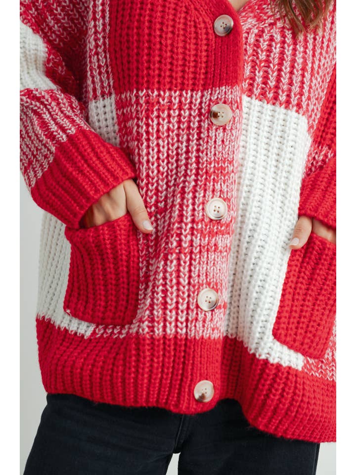 BUTTERMELON - Vente Cardigan – femme - Cardigan surdimensionné à carreaux à épaules tombantes - BMC760718