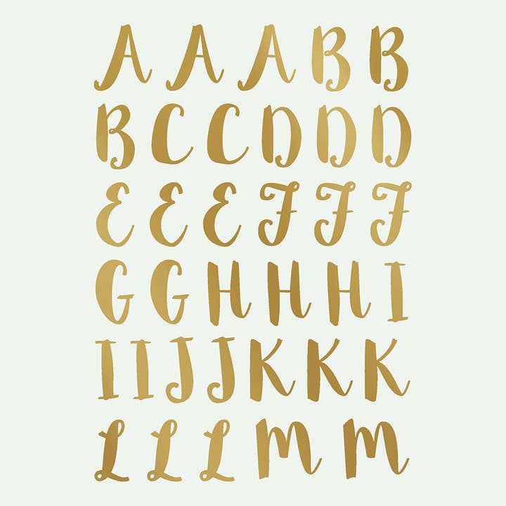 Iron-on folie - alfabetet - lekfull bokstäver, guld för wholesale av Fabfabstickers