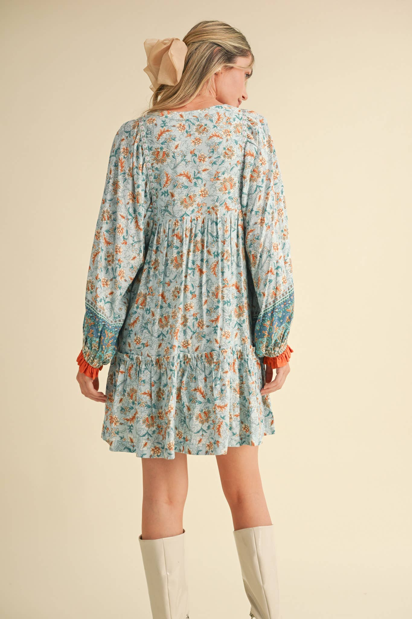 &MERCI - Wholesale Dress - Women's - EXCLUSIVE PRINT PUFF SLEEVE TIERED BABYDOLL DRESS MDR349014