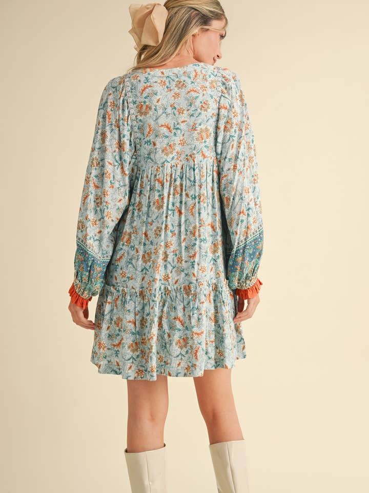 &MERCI - Wholesale Dress - Women's - EXCLUSIVE PRINT PUFF SLEEVE TIERED BABYDOLL DRESS MDR349014