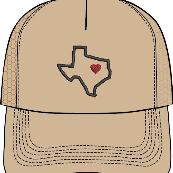 TEXAS OULINE WITH HEART CUSTOM HAT for wholesale by Wildwood Landing