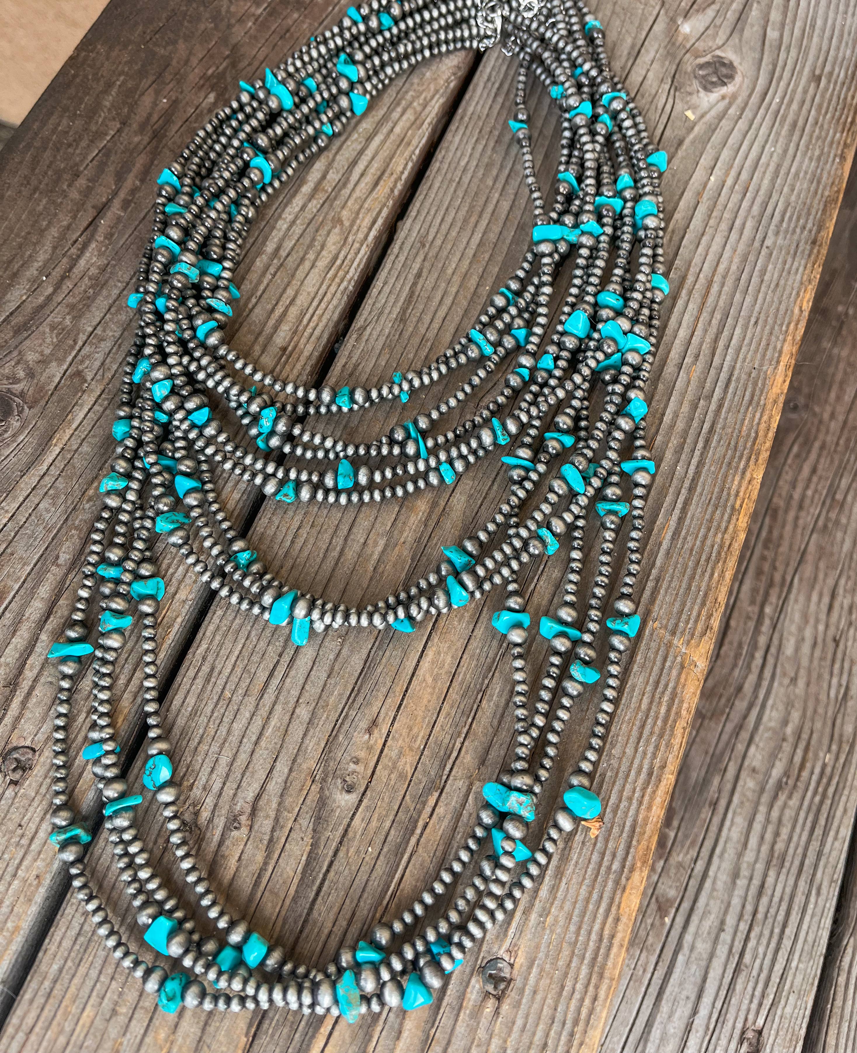 Flying A Designs - Wholesale Beaded/Pearl Necklace - Western Faux Navajo Pearl Turquoise Stackable Necklace3