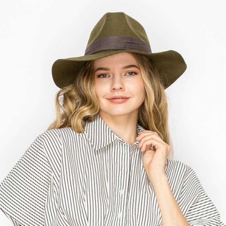 Queens INC - Wholesale Fedora - Women's - Wide-brim Wool Rancher Hat With Velvet -Olive5