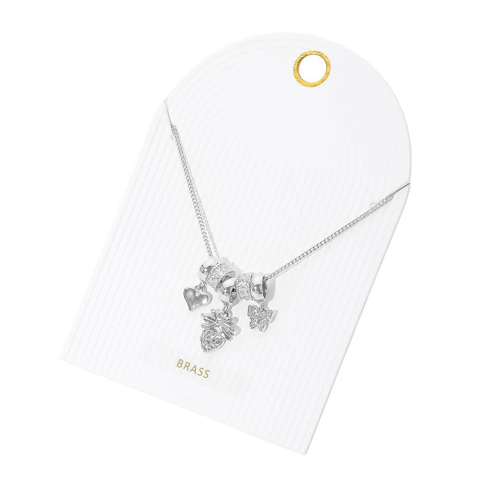 Sensibling Corp. - Wholesale Pendant/Charm Necklace - Stone Paved Heart Butterfly Bow Charm Beaded Necklace5