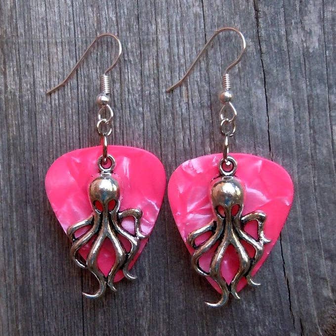 Simply Raevyn - Wholesale Dangle Earrings - Octopus Charm Guitar Pick Earrings0