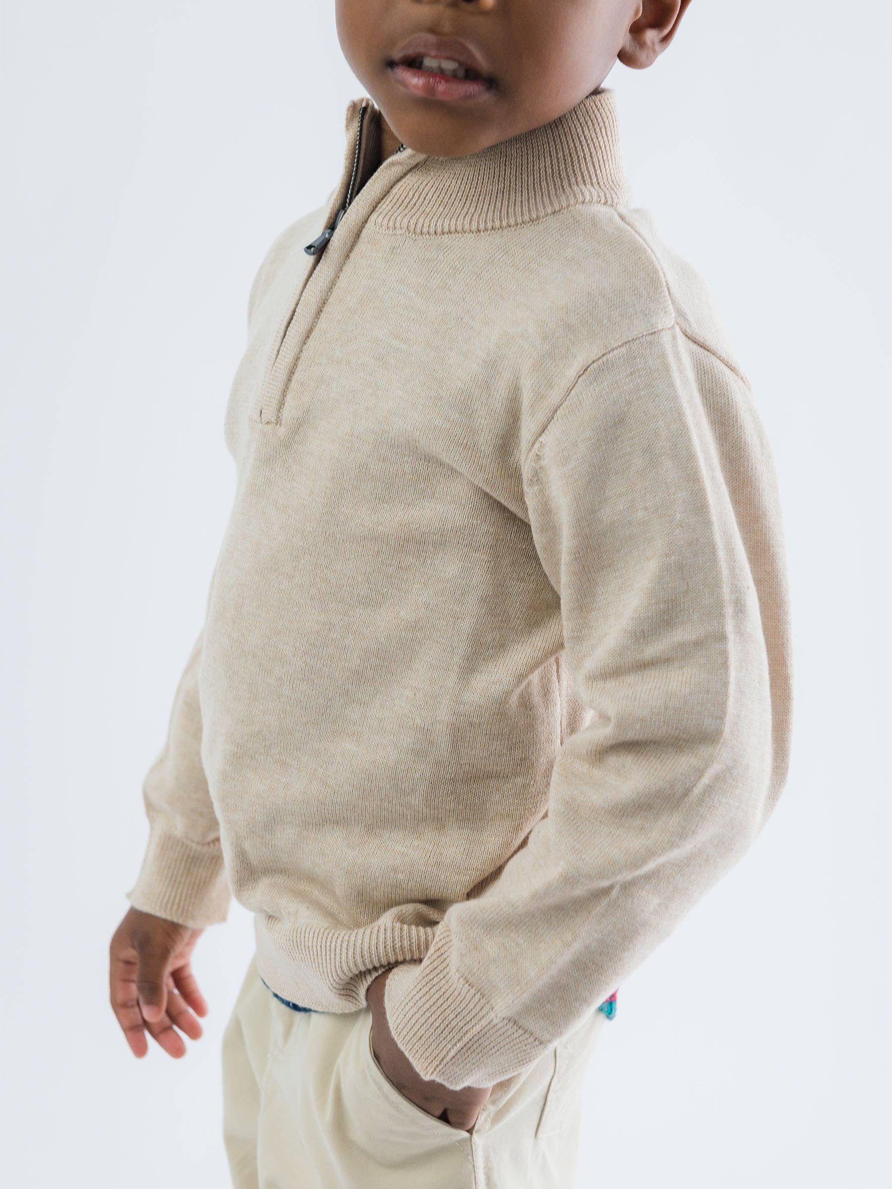 Off White Boys Heather Oatmeal Quarter-Zip Sweater for wholesale on Faire9