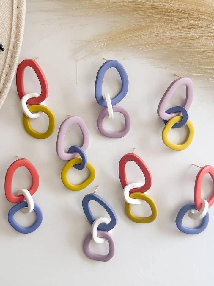 Handmade Polymer Clay Statement Link Earrings for wholesale by Freckled Wing Design