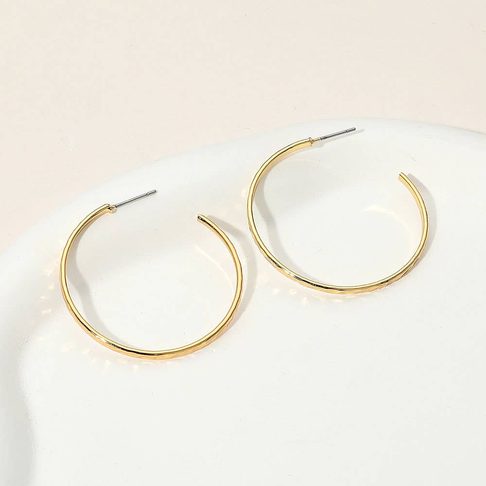 Sensibling Corp. - Wholesale Hoop Earrings - 18K Gold Over Brass Hammered Skinny Hoop Earrings2