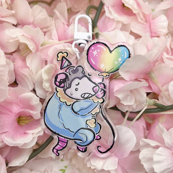 Balloon Opossum ... Float Away ~ Acrylic Keychain Charm for wholesale by Woolblossom