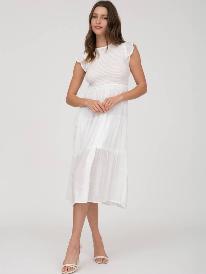 Blu Pepper - Venta al por mayor Vestido - Mujer - Vestido midi con volantes y cuerpo fruncido23