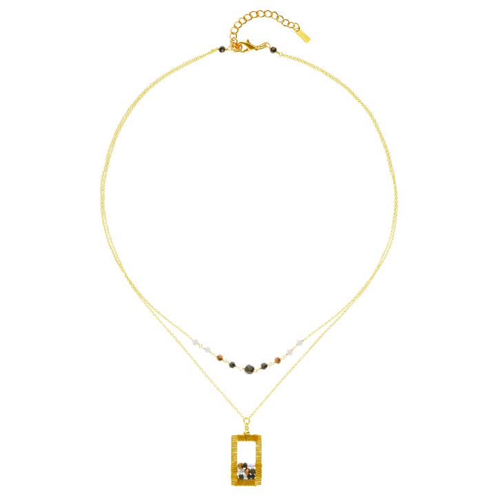 Marquet - Wholesale Pendant/Charm Necklace - Rose Geometric Rectangle Beaded Necklace with Crystal Beads5