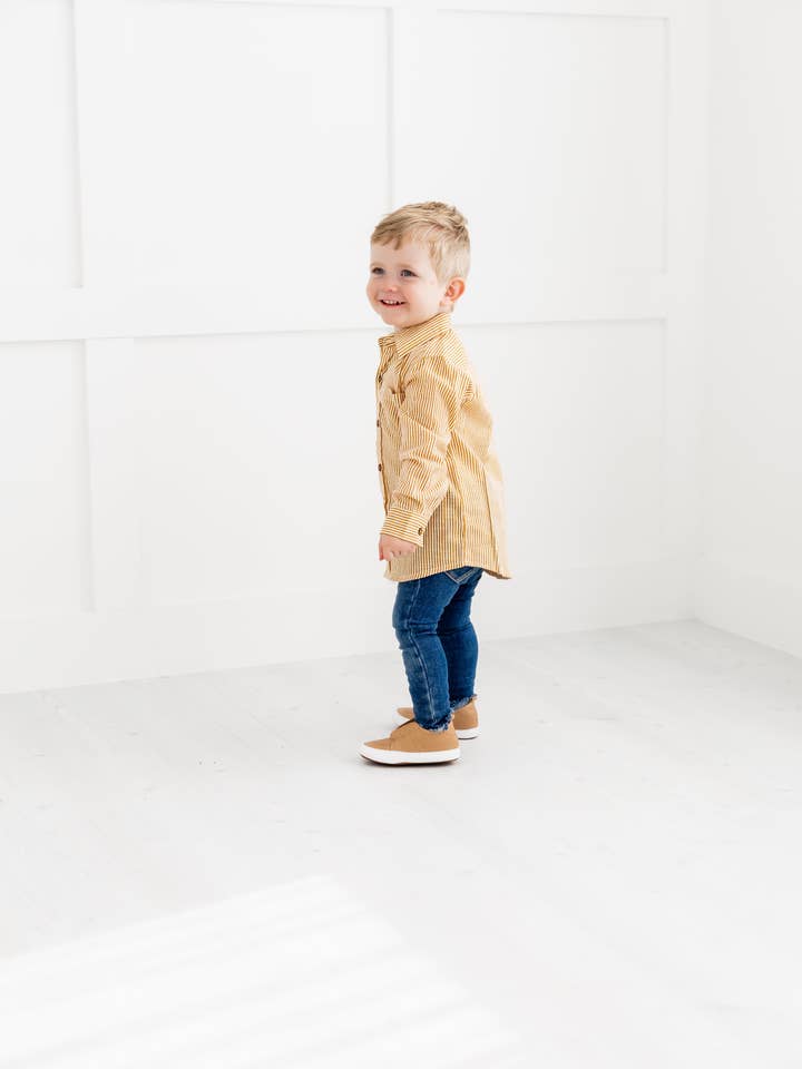 Yo Baby - Wholesale Button Down Shirt - Kids - Mustard Stripes Printed Boys Shirts5