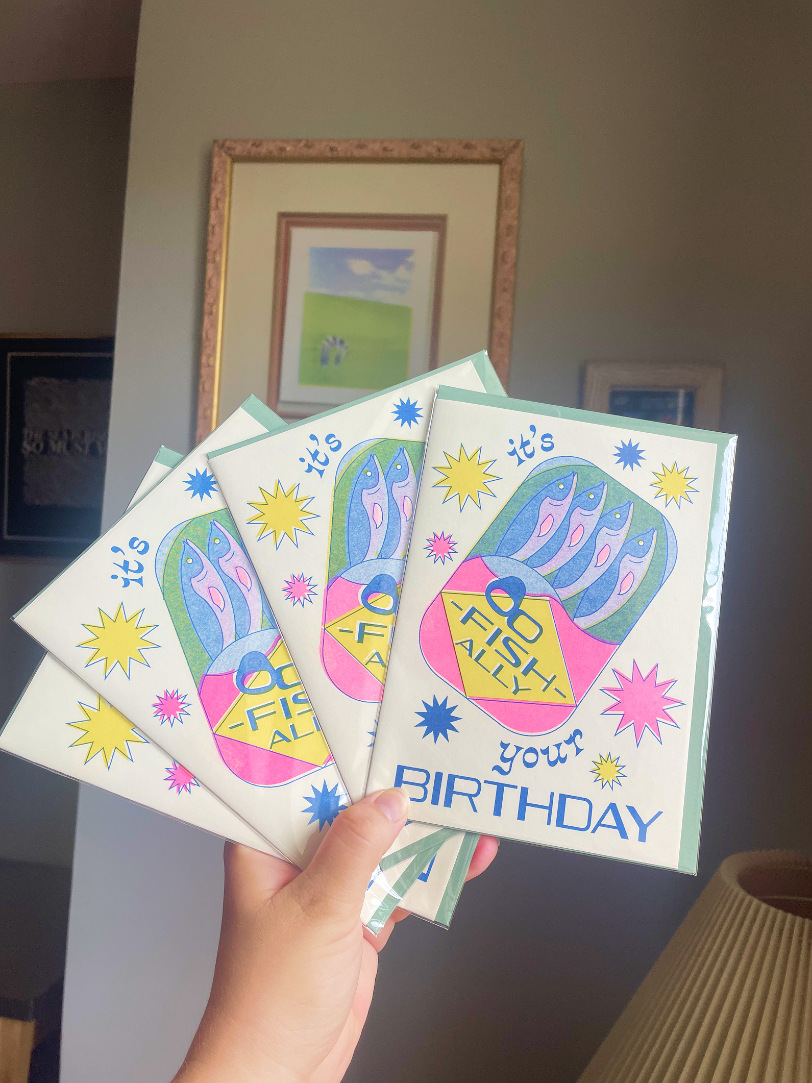 By Danielle Witten - Wholesale Birthday Card - O-Fish-Ally Tinned Fish Birthday Risograph Greeting Card2