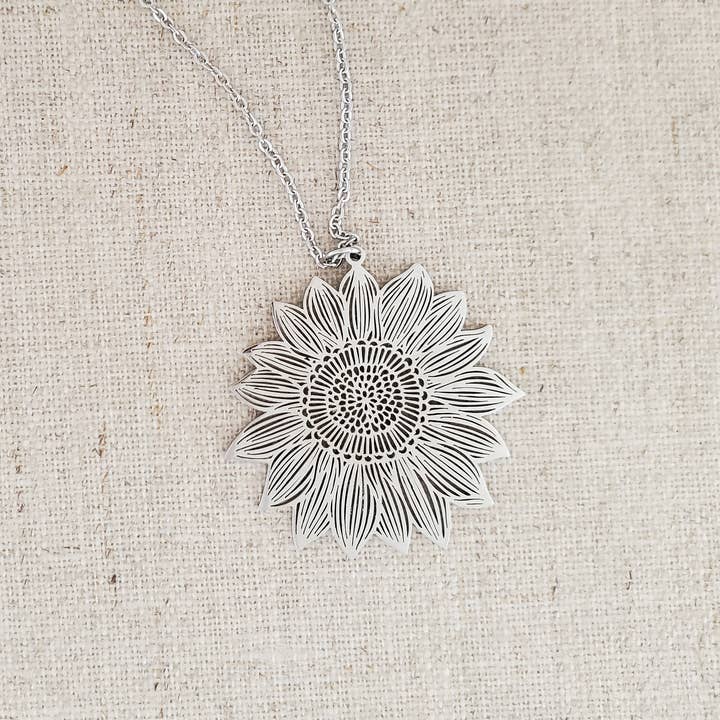 Stainless Steel Sunflower Necklace for wholesale by Covaly Artisan Jewelry