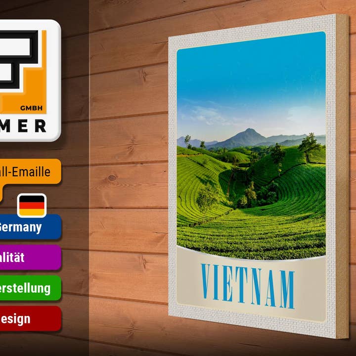 Femer – Sinal por atacado – Placa de madeira de viagem 30x40 cm com imagem do Vietnã, campo natural e árvores de cultivo2