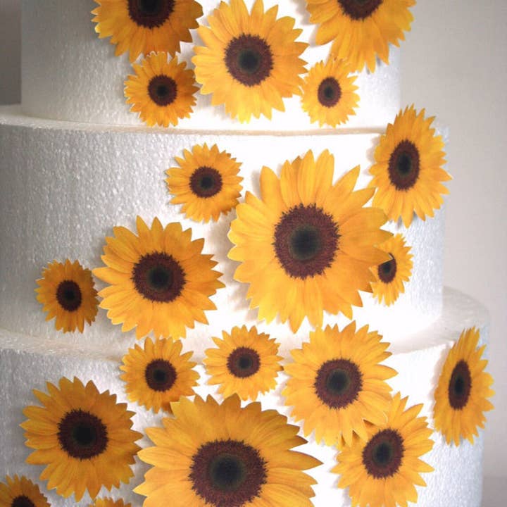 Homespun Parties - Wholesale Cake/Cupcake Topper - Yellow Sunflowers Edible Wafer Paper Cake or Cupcake Toppers