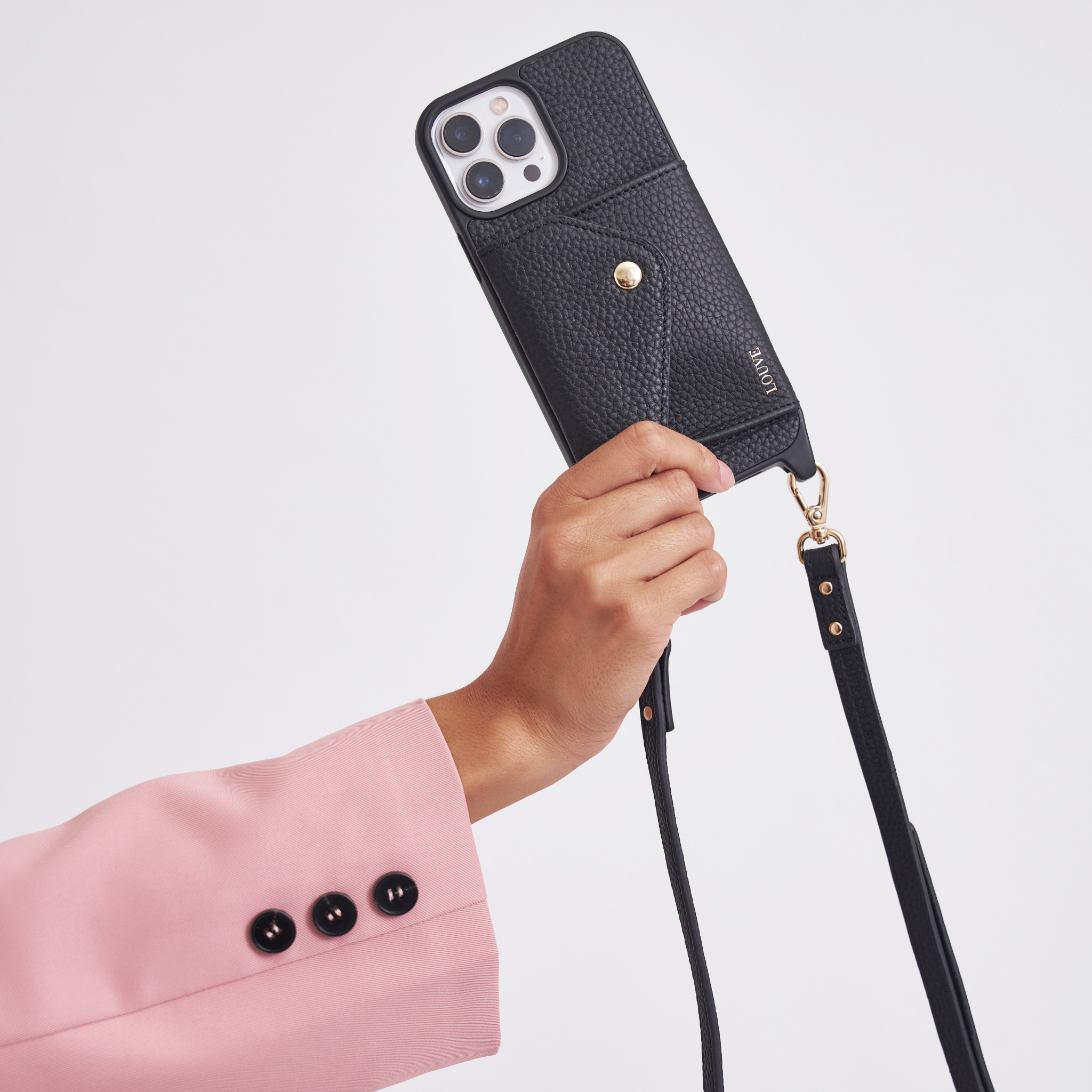 Louve Collection - Wholesale Phone Wallet - Women's - Zoë Black Leather Phone Case Wallet & Matching Strap20