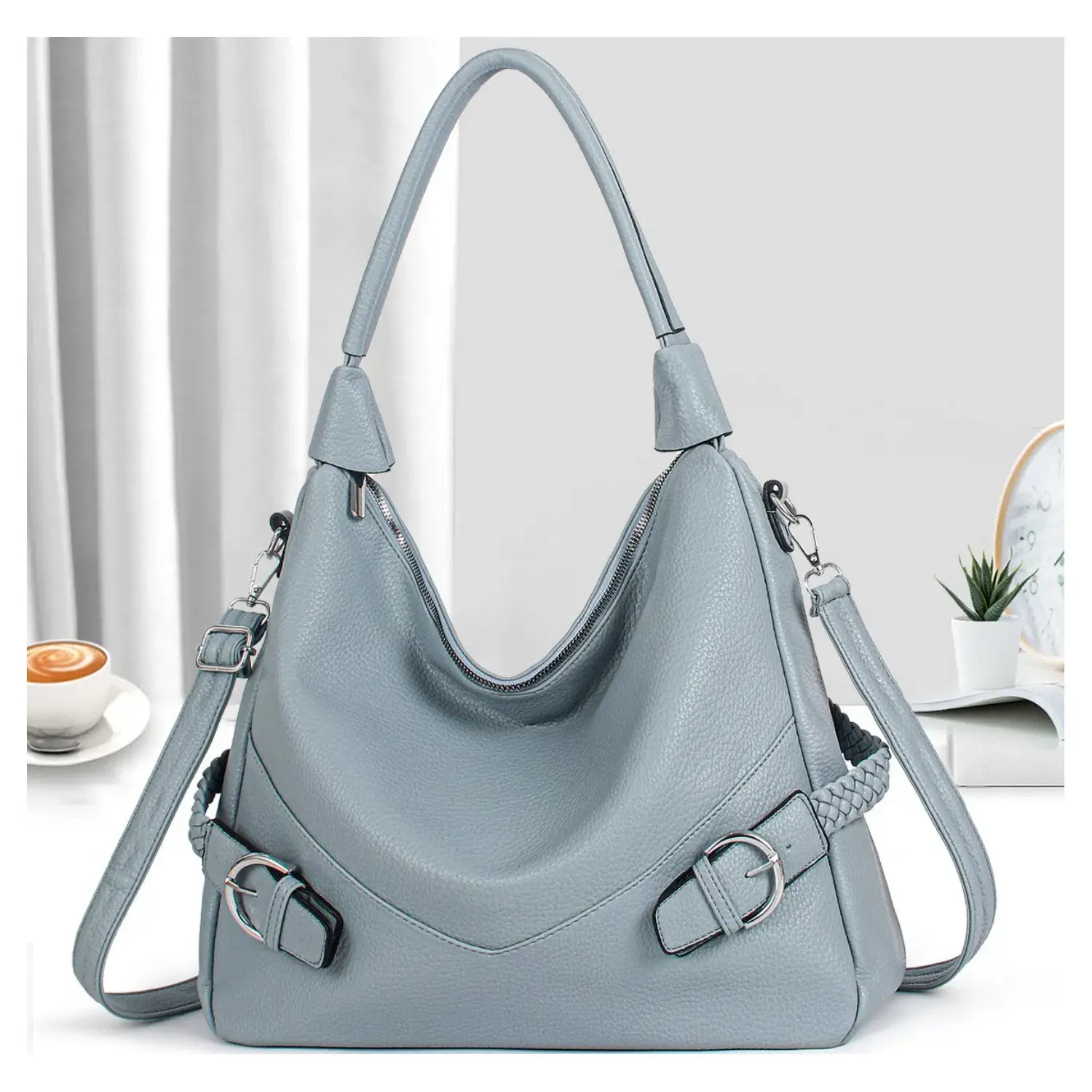 Superbia – Engroshandel Skuldertaske – til kvinder – Stor Slouch Taske med Flet- og Spændedetaljer-A911501