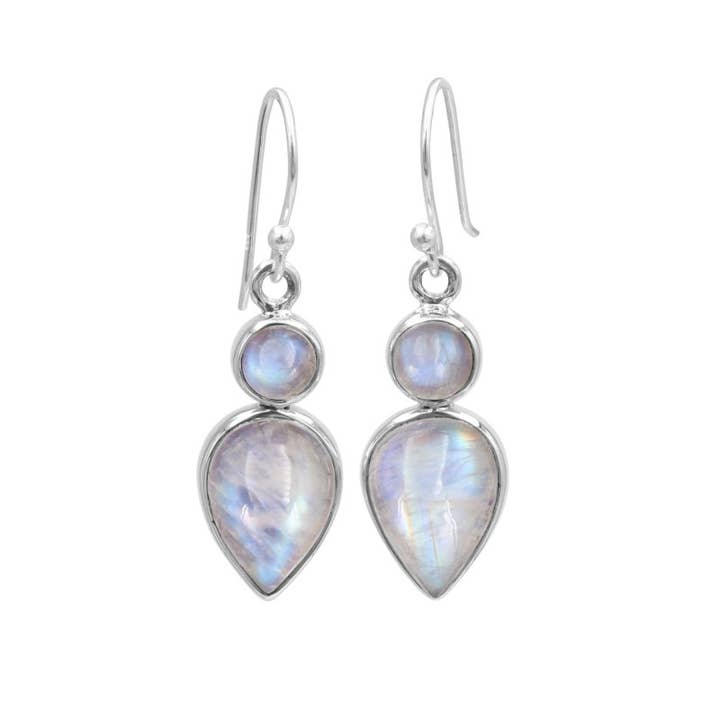 Boucles d'oreilles en pierre de lune arc-en-ciel en argent massif 925 bijoux en pierres précieuses pour la vente par Jay Jools