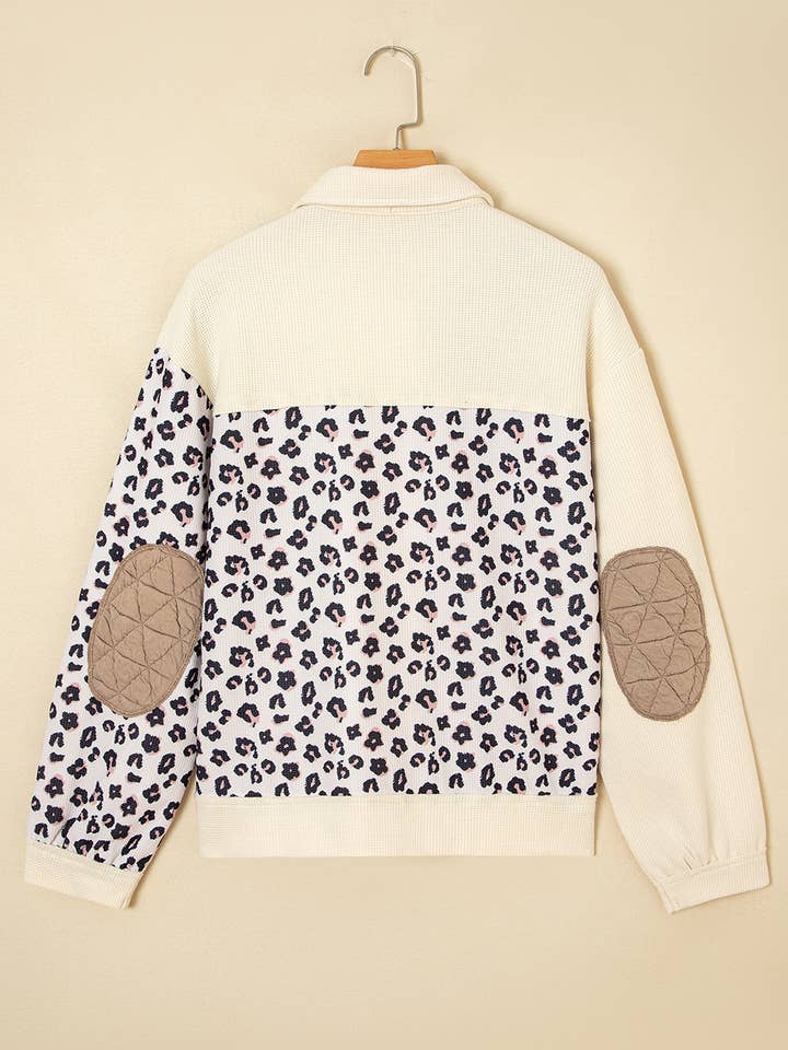 Kaki Veste matelassée patchwork en tissu gaufré léopard en vente sur Faire6