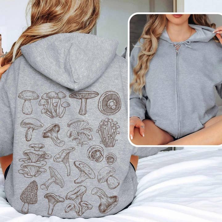 Full Zip Hoodie Mushroom Hoodie | Graphic Nature Hoodie for wholesale by Sisterly Gifts Shop
