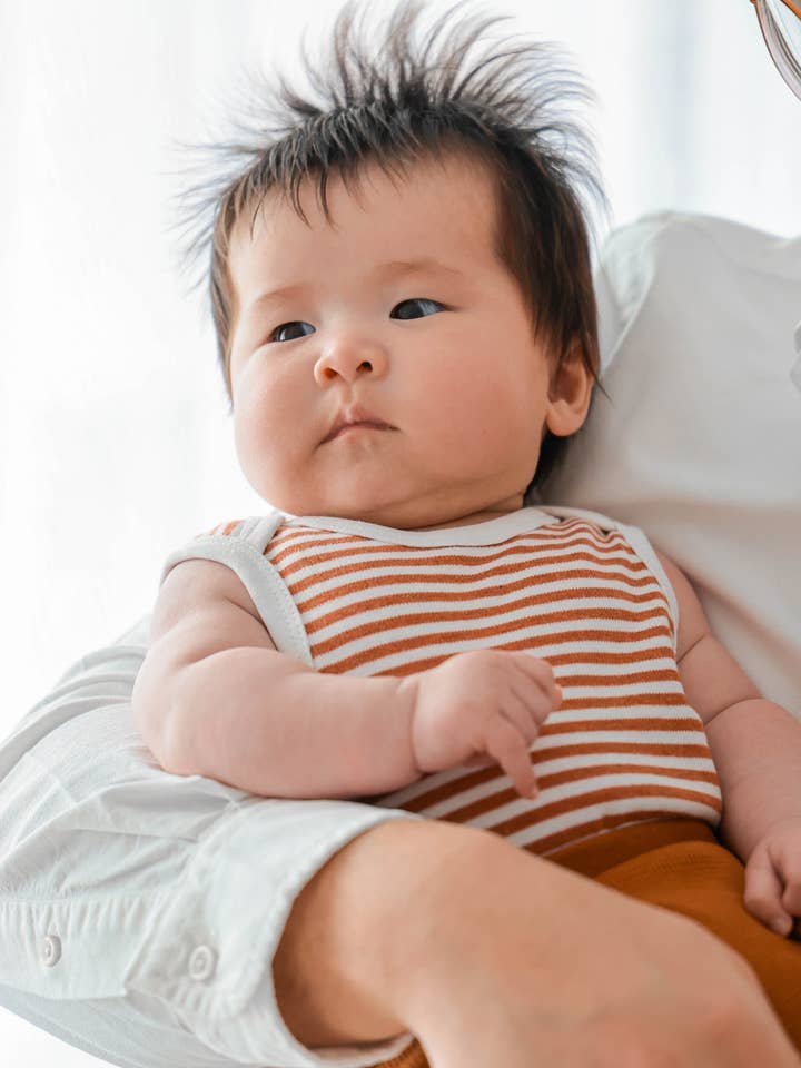 Lūmmi in Colour Babywear - Wholesale Bodysuit (non-footed) – Baby - Organic Cotton Singlet Bodysuit - Chestnut Stripes2