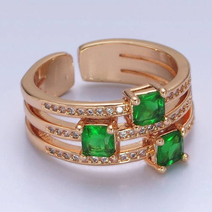 Elegant tredobbelt grøn smaragd sten flere Band guld Ring for engroshandel hos Aim Eternal