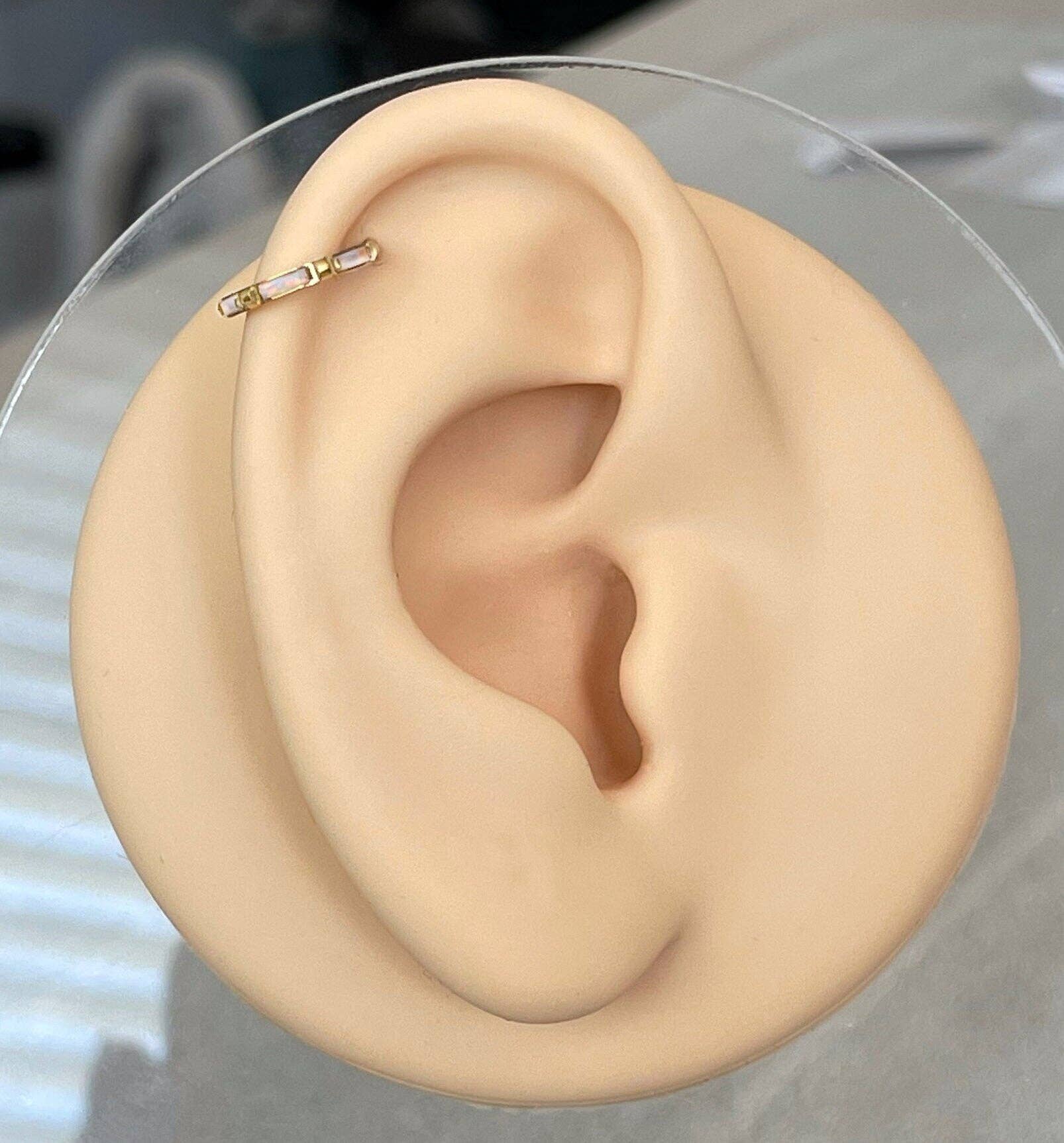 Elara Body Jewelry - Wholesale Single Earring - Gold Opal Conch or Helix Earring (16G | 8mm or 10mm | Titanium | Several Color Options)7