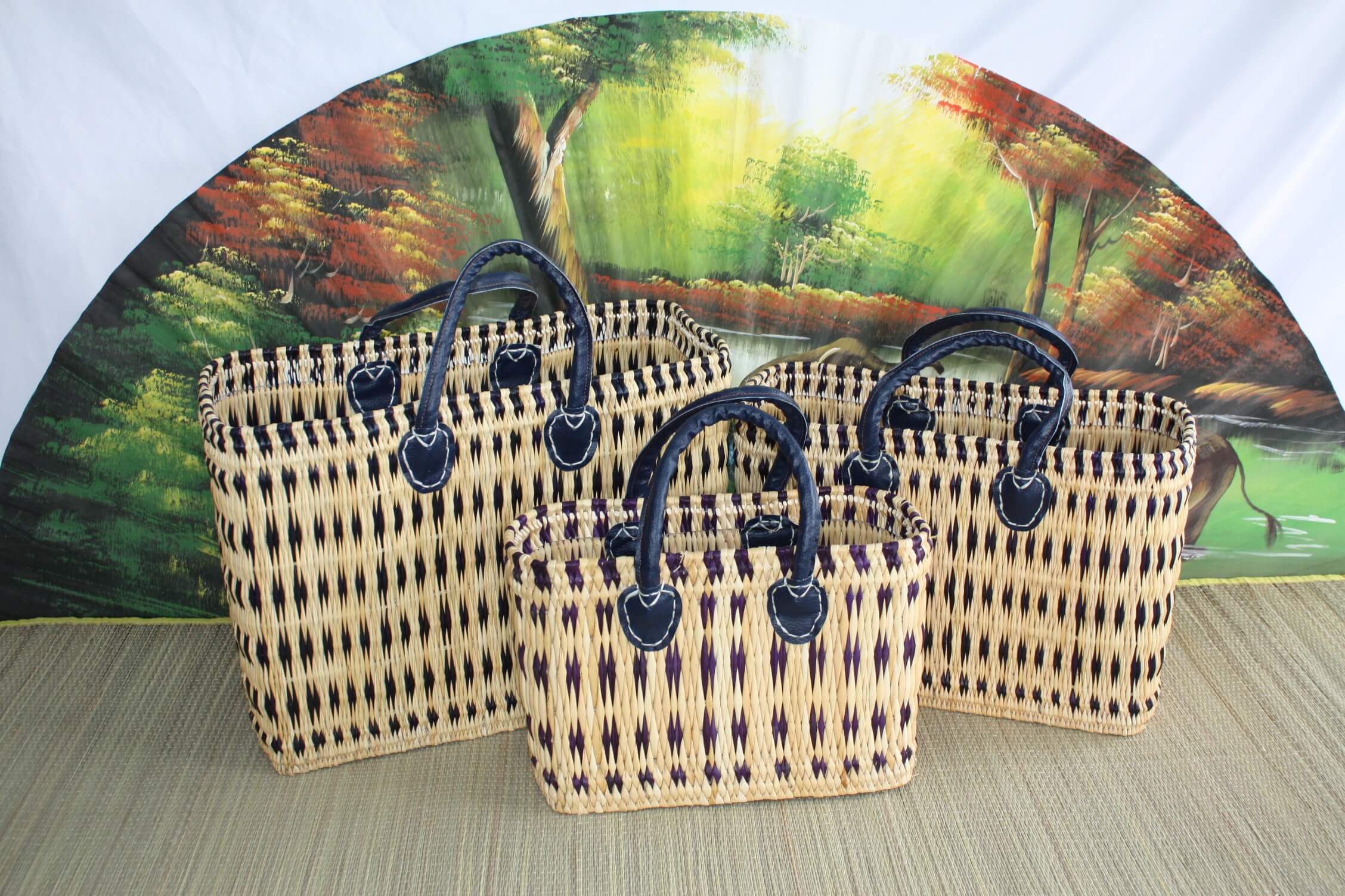 Boutique Huléti - Wholesale Grocery/Shopping Bag - Superb Blue & Natural Basket - Hand woven - tote bag - 3 SIZES - ideal shopping, markets... wicker reed straw4