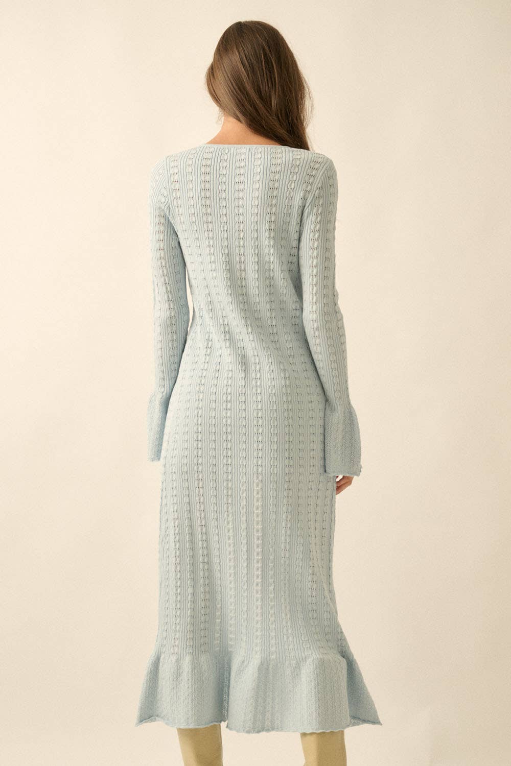 Promesa USA – wholesale Cardigan – Women’s – Pointelle Rib-Knit Trumpet-Sleeve Duster Cardigan5