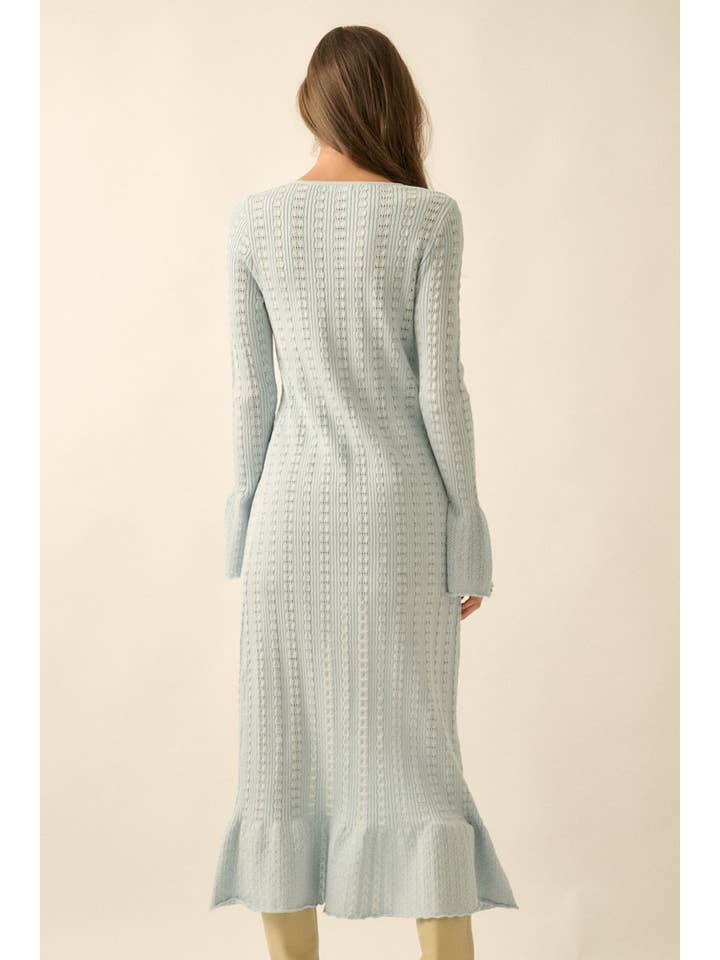 Promesa USA - Wholesale Cardigan - Women's - Pointelle Rib-Knit Trumpet-Sleeve Duster Cardigan5