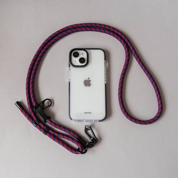 Cordão de Pescoço Cruzado em Corda Borgonha e Azul-Marinho Ajustável para Telemóvel por atacado de Talk and Tell