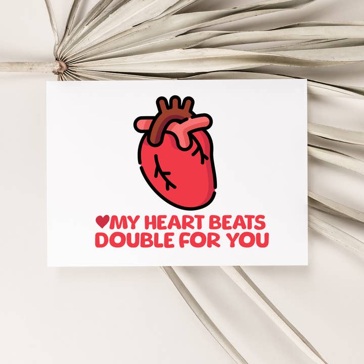 Funny Valentines Day Card My Heart Beats Double For You for wholesale by Coco Press