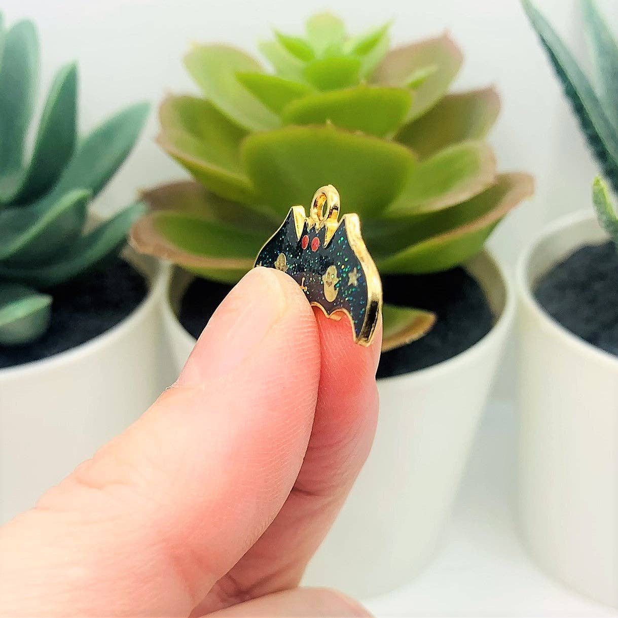 Guerrilla Charm - Wholesale Individual Charm/Pendant - Black Enamel Bat with Glitter Wings Charms, 14x25mm3