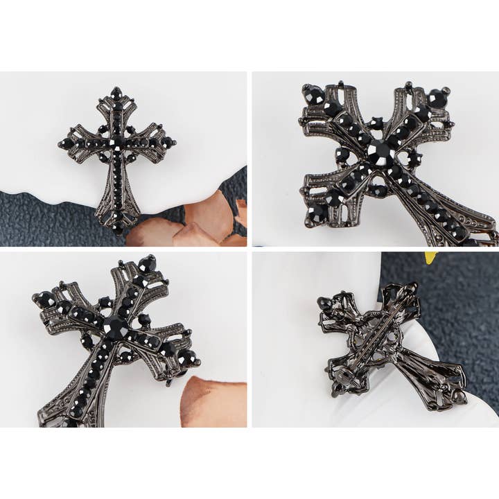 AK Brand - Vendita all'ingrosso Spille - Spilla a forma di croce religiosa argentata con strass57