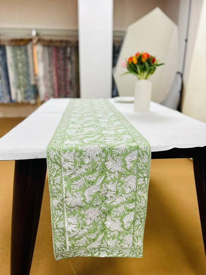 Cotton Print Club - Wholesale Table Runner - Olive Green Block Print Table Runner4
