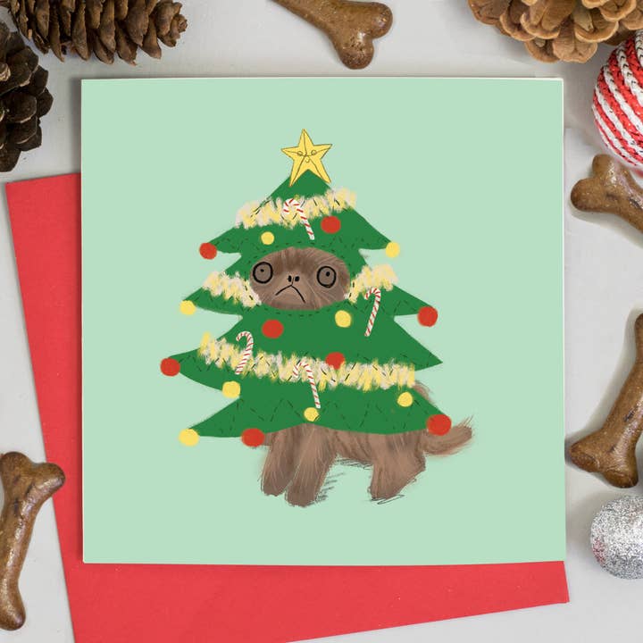 Brussels Griffon kerstkaart met kerstboom voor wholesale door Jo Clark Design