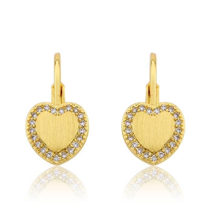 LMTS Classic! Heart Cz Frame Leverback Earring for wholesale by Little Miss Twin Stars
