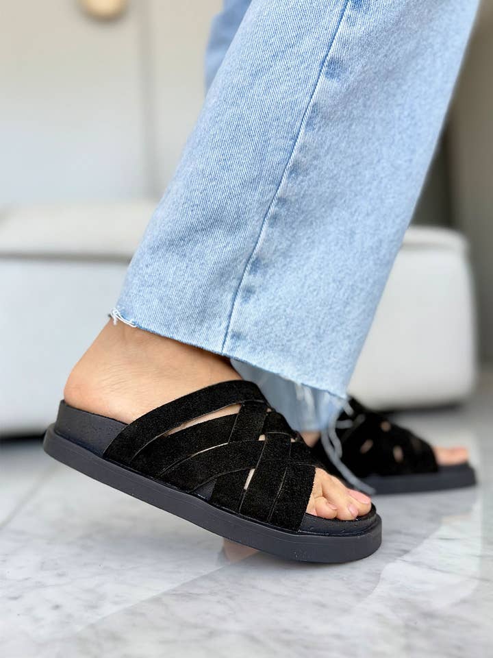 Calma Black Sandal – Handmade Cow Leather Comfort Fit for wholesale by PMK Shoes - Quick Ship Line