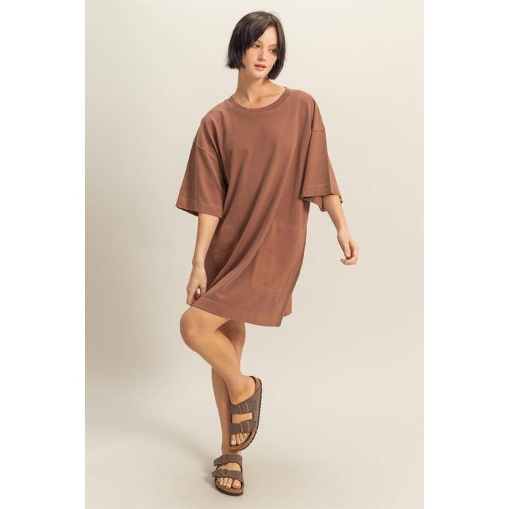 HYFVE - Wholesale Dress - Women's - DZ25E027-Short Sleeve Relaxed Fit T-Shirt Mini Dress