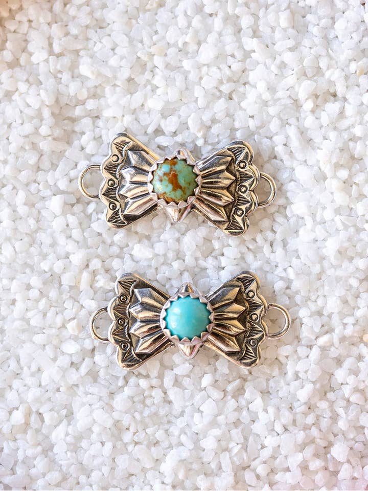 Butterfly Concho Connector w/ 5mm Kingman Turquoise for wholesale by Desert Darlings Silver