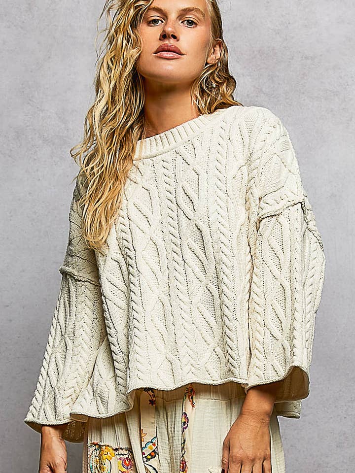 Cozy Cable Knit Cropped Pullover Sweater for wholesale by Pol Clothing